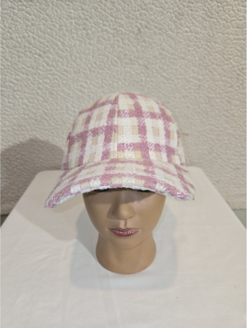 wyeth hat Tweed Plaid Gingham Ball Cap Pink Cream One Size